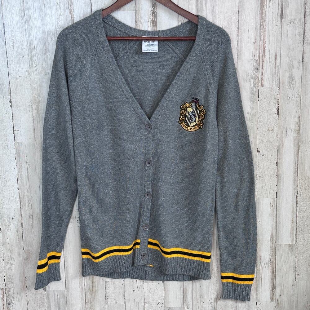 Harry Potter Hufflepuff House Cardigan Sweater M Gray EUC Cosplay Witchy